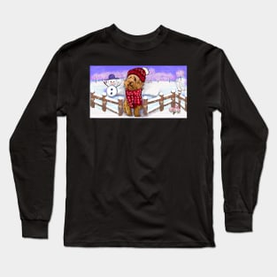 Cavoodle in festive red winter hat and scarf- cute cavalier king charles spaniel snug in a snowflake themed scarf Long Sleeve T-Shirt